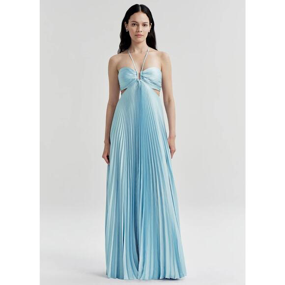 ALC Dresses & Skirts - ALC Moira Satin Pleated Maxi Dress Delphinium Blue